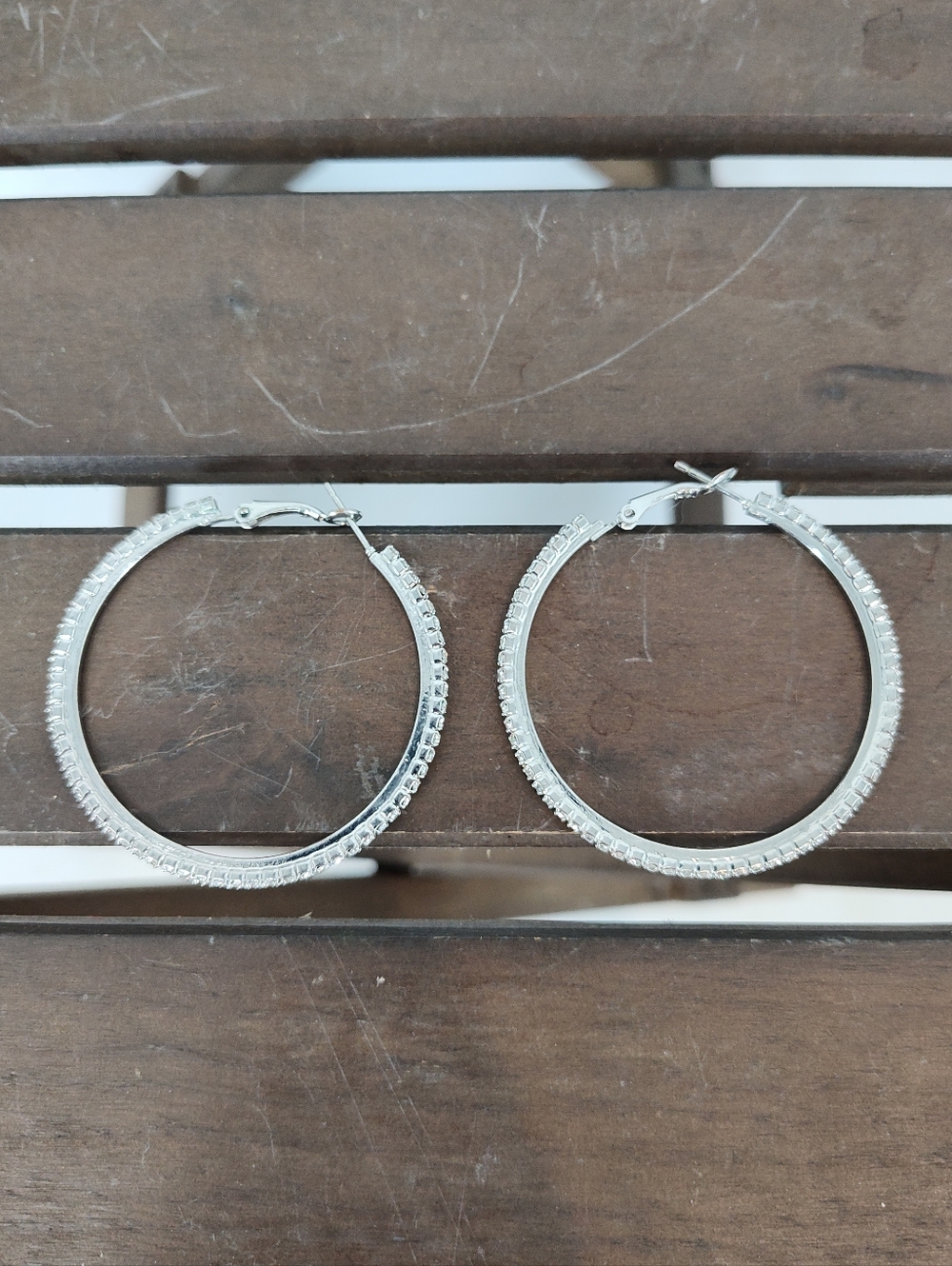 Silver Tone Rhinestone Hoop Earrings - Women's Jewelry